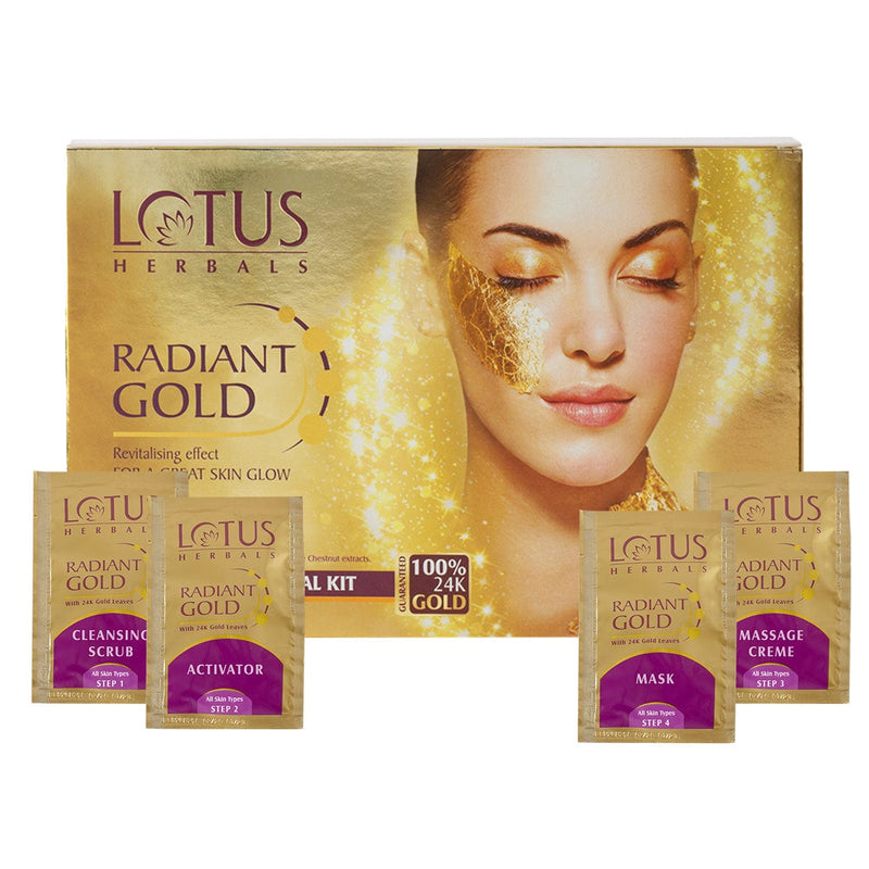 Lotus Herbals RADIANT GOLD Cellular Glow Salon Grade 4 FACIAL KIT