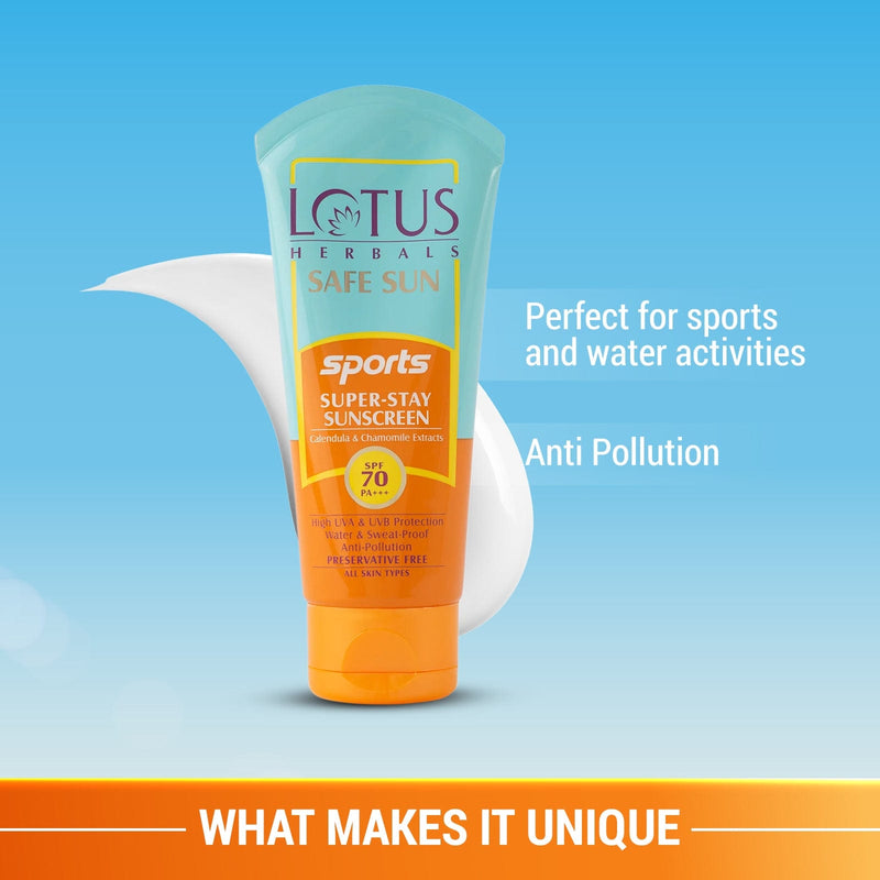 Lotus Safe Sun Sports Super-Stay Sunscreen SPF 70 PA+++ - Lotus Herbals